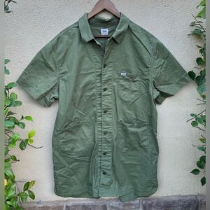 Lee Workwear Shirt Dress Olive Green Short Sleeve Button Front Women’s Size XL